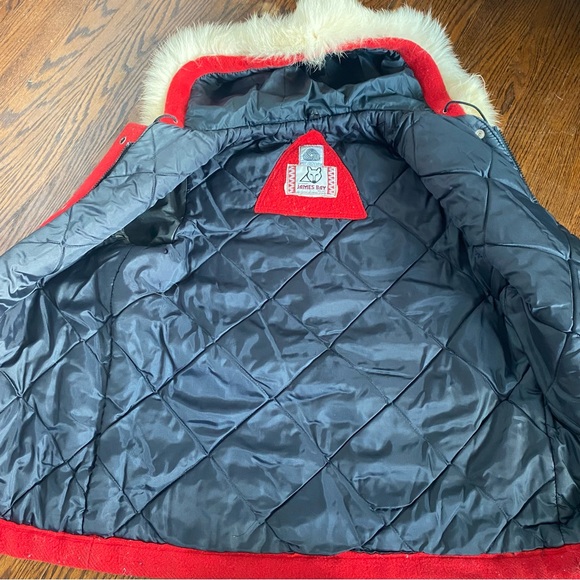 Vintage James Bay Pure Virgin Wool Red Coat with Real Fur Collar Size M - Picture 9 of 14
